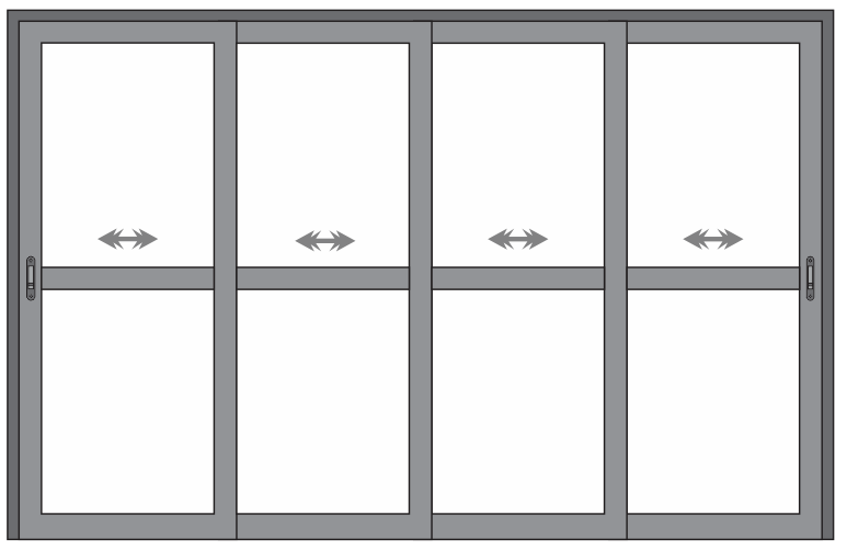 PORTA DE CORRER 4 FOLHAS COM TRAVESSA TODAS MÓVEIS