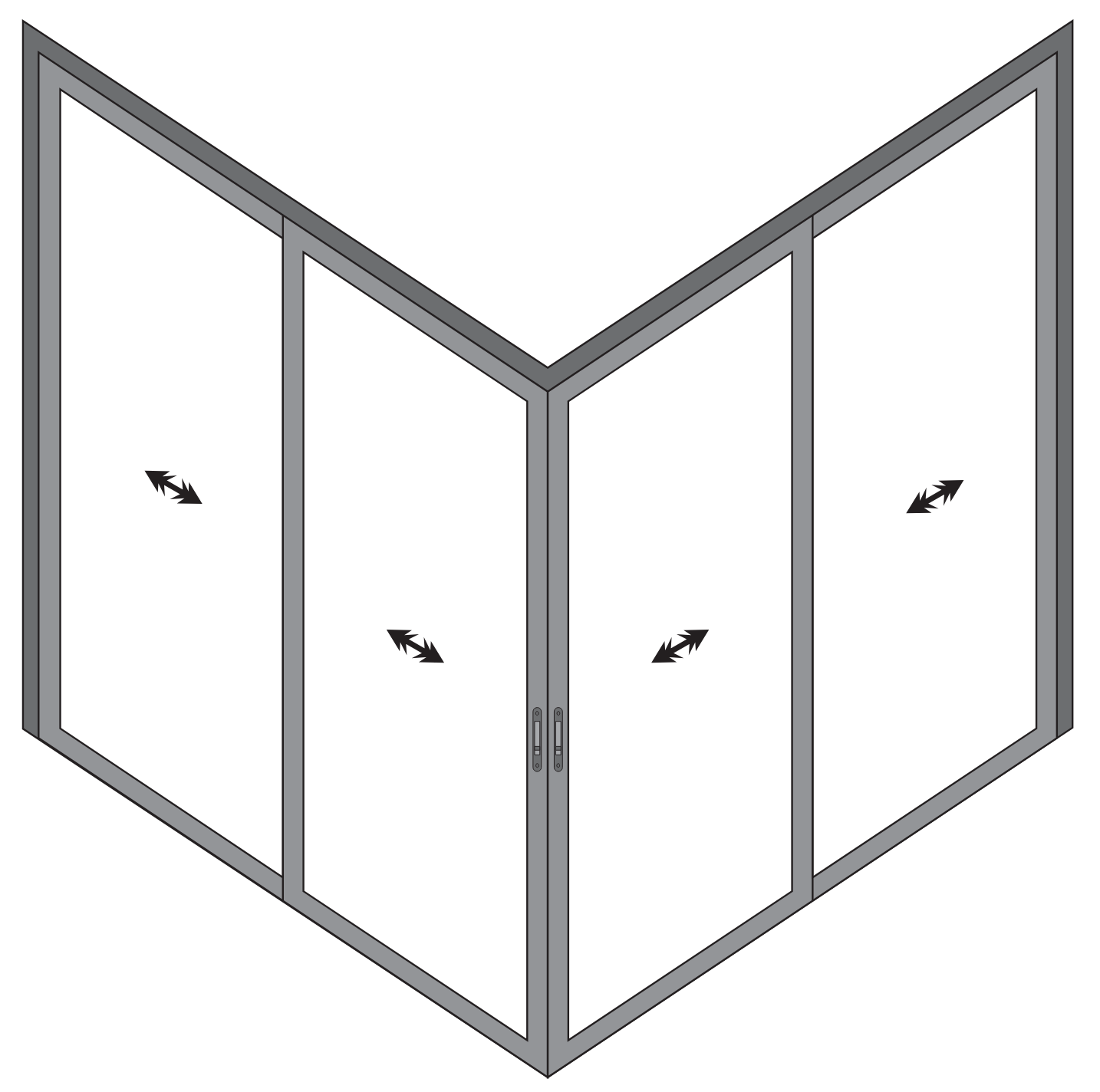 PORTA 4 FOLHAS DE CANTO 2X2 COM VIDRO