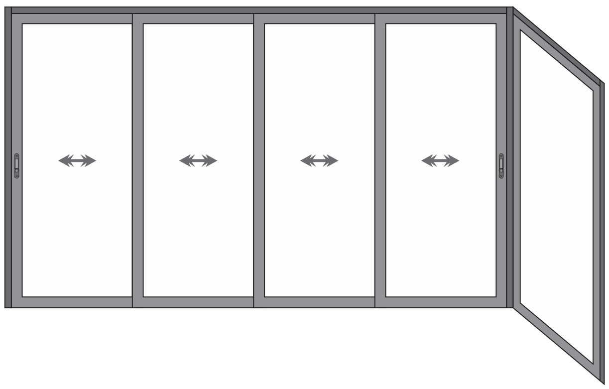 PORTA 5 FOLHAS DE VIDRO 4 MÓVEIS 1 FIXA